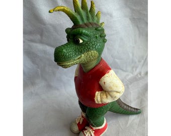 Vintage Disney Rampaging Trilobites Dinosaur Mohawk Varsity Jacket Rubber Figure