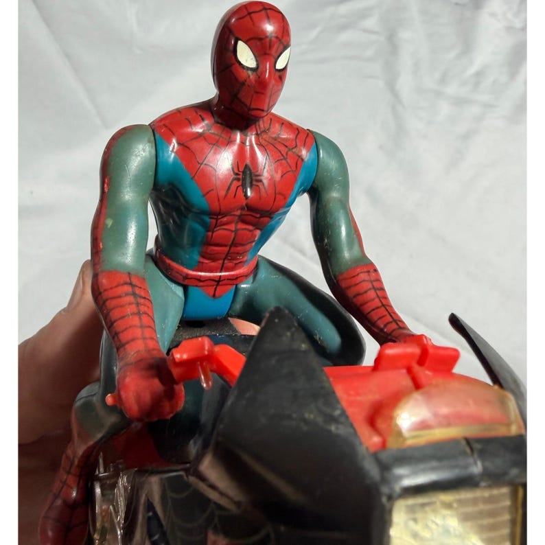 Vintage Spider-Man on Motorcycle Action Figure Toy Red Black Marvel Soma L856 image 5