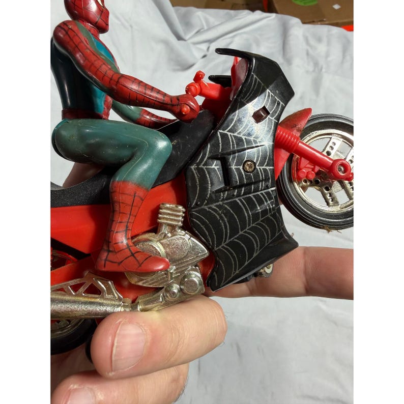 Vintage Spider-Man on Motorcycle Action Figure Toy Red Black Marvel Soma L856 image 7