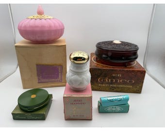 Vintage Avon Vanity Lot Cameo Beauty Dust Elusive Moonwind Encore Compact Boxed