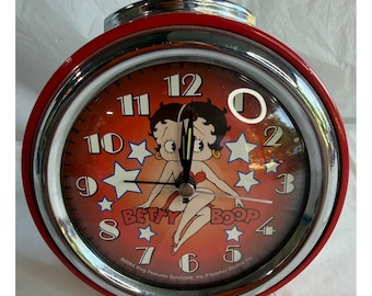 Reloj despertador Betty Boop de doble campana, rojo cromado, vintage 2004, King Features Syndicate