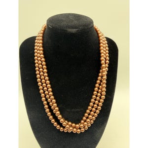 Collana lunga vintage con perle finte, color rame e bronzo, 132 cm (52 ​​pollici) Q053