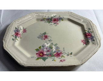 Vintage Edwin M Knowles Floral Octagonal Serving Platter China Made in USA 34-4