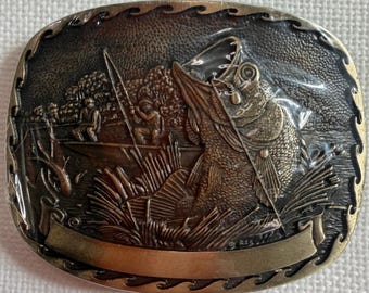 Vintage Design Medals Inc Fibbia per cintura da pesca in ottone massiccio Norman OK NB013