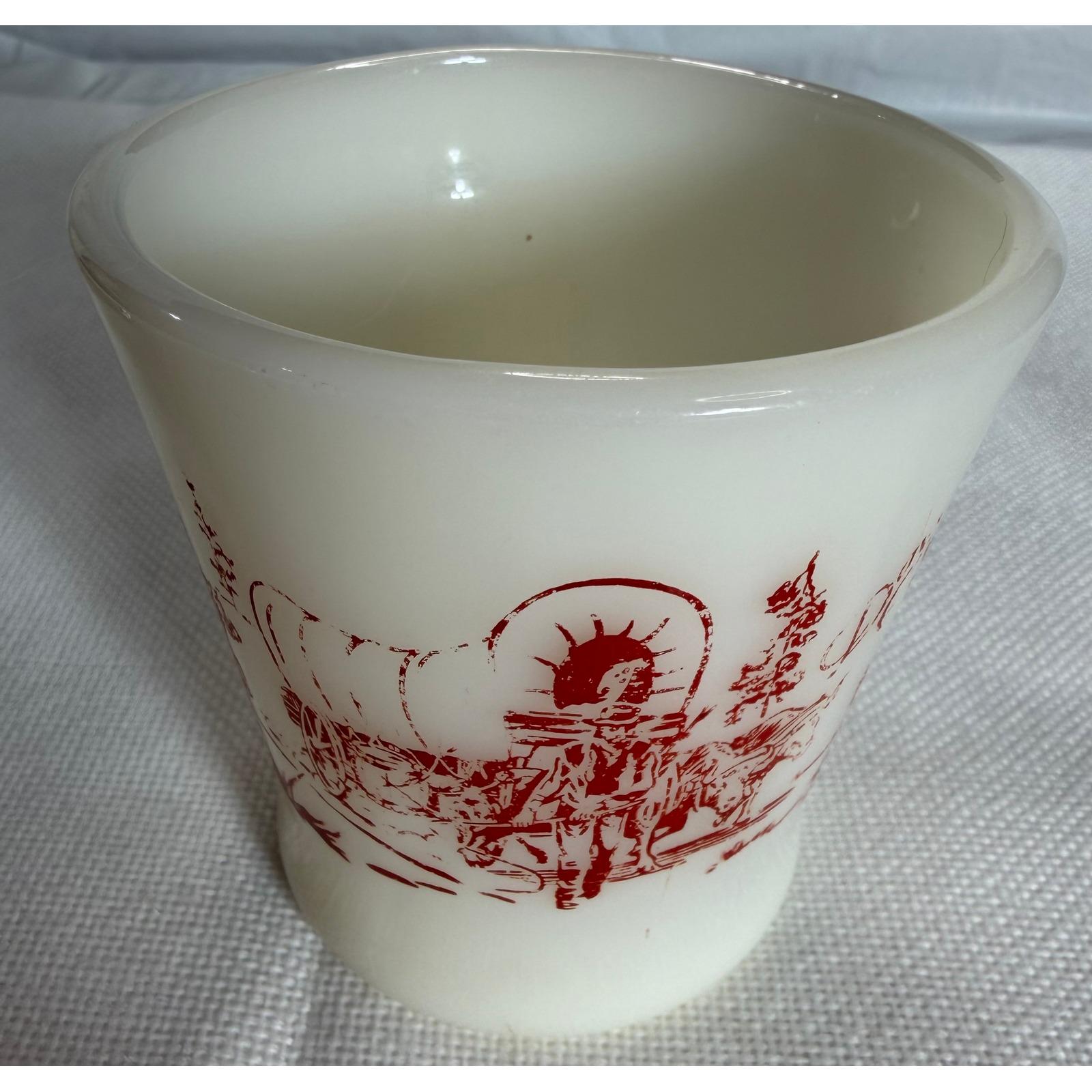 Vintage Fire-king Milk Glass Davy Crockett Bowl and Mug Set Red