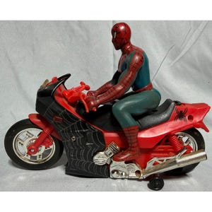 Vintage Spider-Man on Motorcycle Action Figure Toy Red Black Marvel Soma L856 image 1