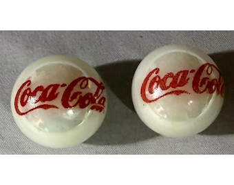 ヴィンテージ コカ・コーラ ガラスビー玉 2個セット 虹色ホワイト レッドロゴ コレクターズアイテム