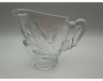 Vintage Clear Pressed Glass Creamer Pitcher Wheat Leaf Pattern Pedestal Base