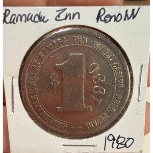 RARE 1980 Ramada Inn Reno Nevada 1 One Dollar Gaming Token Casino Coin Vintage