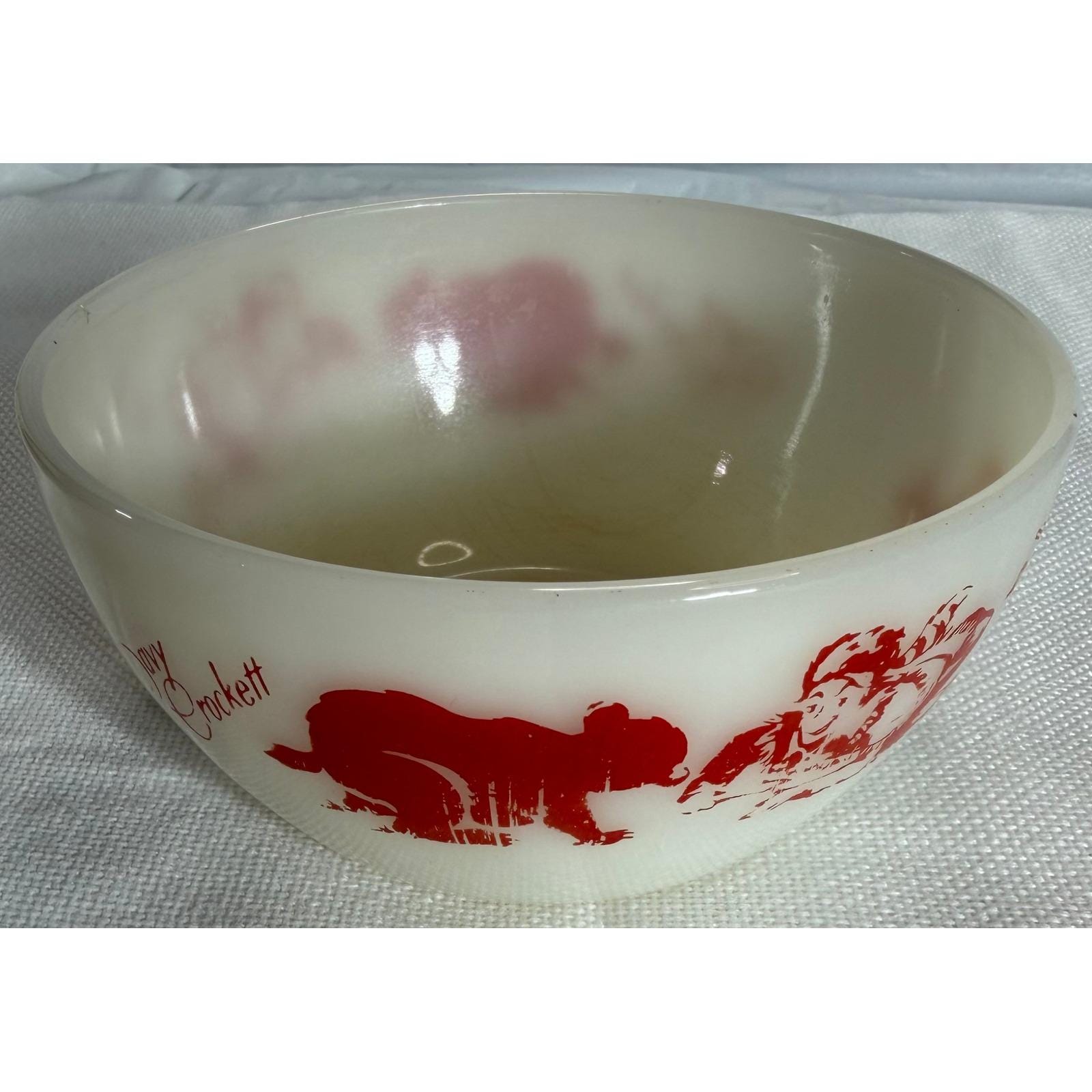 Vintage Fire-king Milk Glass Davy Crockett Bowl and Mug Set Red
