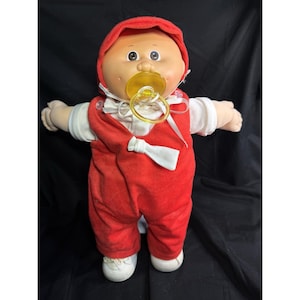 vintage Cabbage Patch Kids Doll Red Outfit Pacifier Brown Eyes Coleco 1982