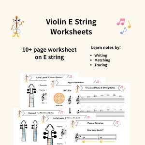 Beginner Violin E String Worksheets | Easy Music Theory | Note Reading Practice | Letter/A4 PDF