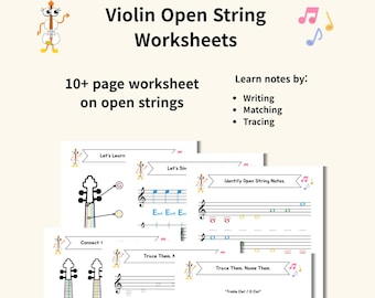 Beginner Violin Open String Worksheets | Easy Music Theory | Note Reading Practice | Letter/A4 PDF