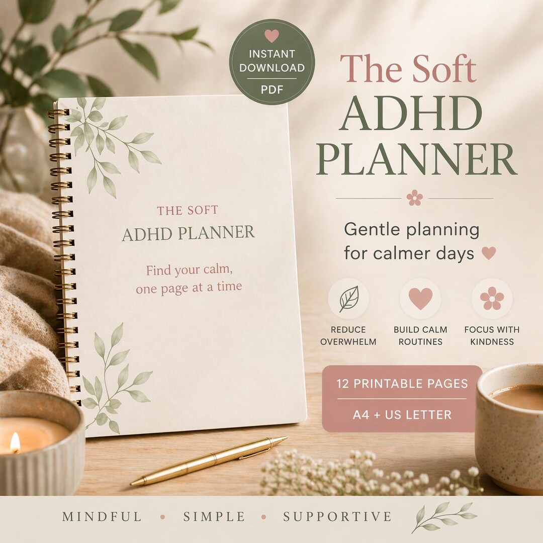 ADHD Soft Planner Printable PDF | Undated Daily Focus | Habit Tracker ...