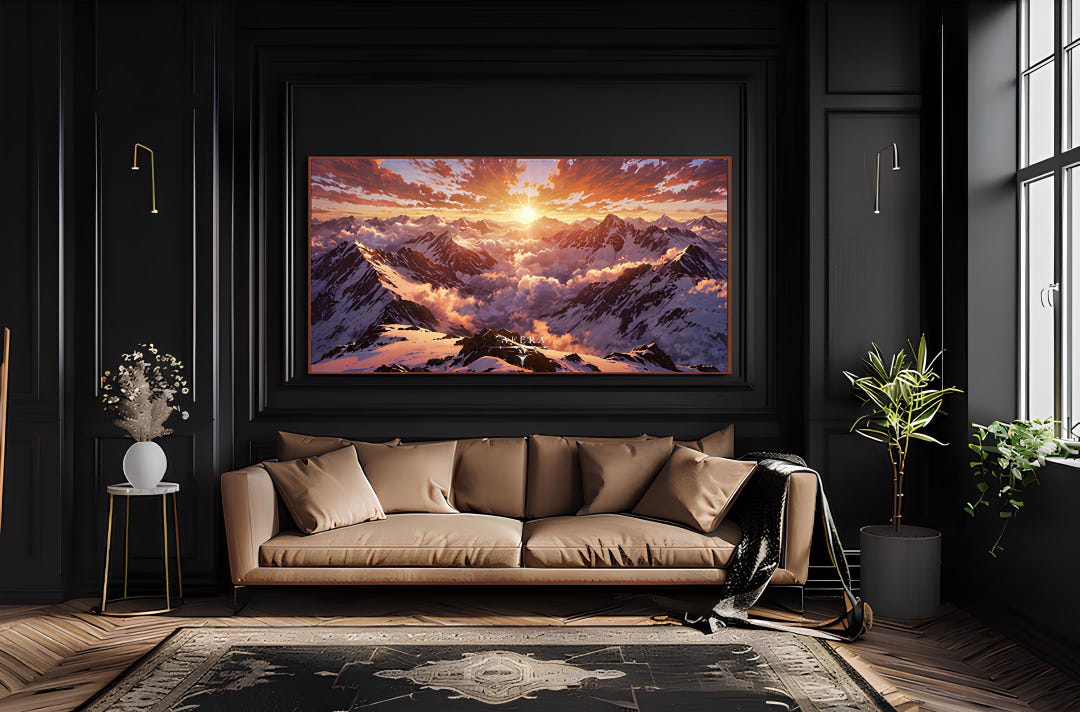 Epic Mountain Sunrise Wall Art Print, Panoramic Landscape Canvas, Snowy ...