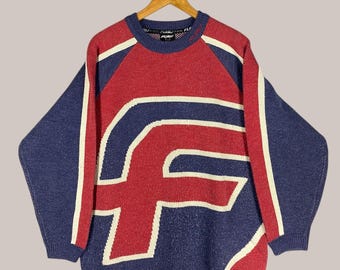 Very RARE Vintage Fubu New York Knitted Sweater Fubu Crewneck Fubu Pullover Fubu Jumper Embroidery Logo Red and Blue Color Saiz XXLarge