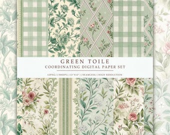 Groene digitale papierbundel toile, collectie naadloze bloempatronen 12 x 12 hoge resolutie, png PNGEgg