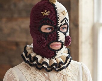 Patrón de pasamontañas de payaso a crochet, máscara de payaso espeluznante en PDF, patrón de máscara de esquí a crochet, pasamontañas para cosplay en PDF, patrón de máscara para disfraz de Halloween