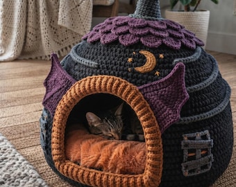 Haakpatroon voor een Halloween dierenbed, haakpatroon voor een pompoen kattenbed, hondenbed (PDF), Halloween decoratie dierenbed, gezellig Halloween dierenmandje (PDF)