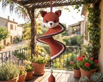 Fox Wind Spinner Crochet Pattern, Crochet Wind Spinner PDF, Fox Amigurumi Wind spinner PDF,  Spiral Wind Spinner Crochet Pattern