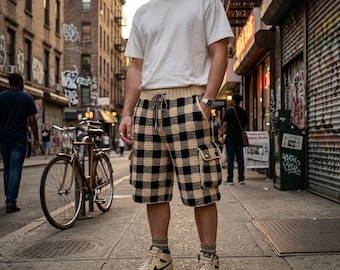 Checkerboard Cargo Shorts Crochet Pattern, Baggy Streetwear Shorts, Crochet Men's shorts Pattern, Checkered Men's Shorts PDF