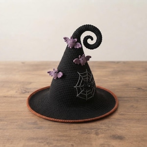 Patrón de ganchillo para sombrero de bruja en espiral, sombrero de bruja gótico torcido en PDF, sombrero de ganchillo para Halloween en PDF, patrón de disfraz de bruja para adulto en PDF