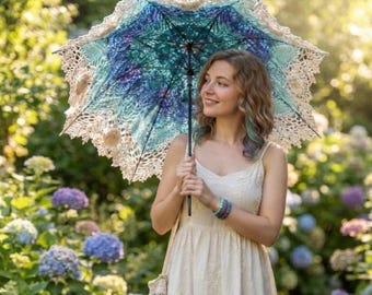 Haakpatroon voor een parasol, patroon voor een parasolhoes met kant, PDF-bestand met een Victoriaans haakpatroon voor een parasol, patroon voor een paraplu met bloemenmotief, PDF-bestand met decoratie in cottagecore-stijl