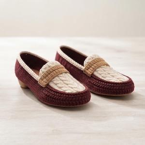 Mönster för virkade loafers, mönster för virkade skor i kabelstickning, virkade loafers för kvinnor i PDF-format, virkade handgjorda skor i PDF-format, mönster för virkade mockasiner