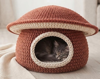 Haakpatroon voor een kattenmand, PDF van een gehaakte dierenmand, patroon voor een kattenhuis/kattenbed, patroon voor een dierenbed van dik garen, PDF van een kattenschuilplaats, PDF van een gehaakte kattenmand