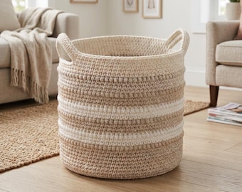 Modern Crochet Storage Basket Pattern PDF | Bulky Yarn Home Decor (US Terms)