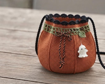 Pumpkin Cauldron Crossbody Candy Bag Crochet Pattern, Halloween Candy Bag PDF, Ghost Charm Bag Pattern, Witch Cauldron Crochet Candy Bag PDF
