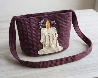 Goth haakpatroon voor een tas, schoudertas met smeltende kaars, griezelige haaktas (PDF), heksenachtige Halloween-tas, haakpatroon voor beginners