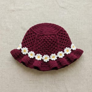 Burgundy Crochet Ruffle Hat - Etsy display picture 2