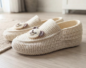 Haakpatroon voor teddybeerslippers, PDF van gehaakte huisslippers, comfortabele instapschoenen, haakpatroon voor slippers met dikke zool