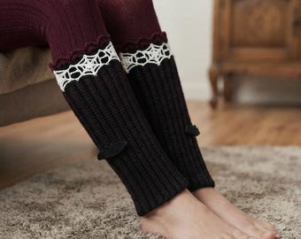 Patrón de calentadores de piernas de Halloween a crochet, calentadores de piernas góticos en PDF, telaraña a crochet, calentador de piernas acanalado en PDF, patrón de calentadores de Halloween a crochet