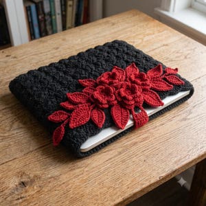 Midnight Rose Crochet Laptop Sleeve Pattern, Floral Tablet Cover (Digital Download)