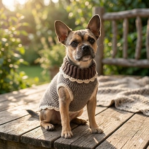 Crochet Dog Sweater Pattern, Turtleneck, Scalloped Trim Pet Jumper (PDF)