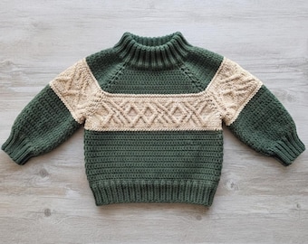 Patroon voor een babytrui met alpensteek, raglan babytrui gehaakt van boven naar beneden (PDF), pulloverpatroon voor pasgeborenen, babytrui met textuur (PDF)