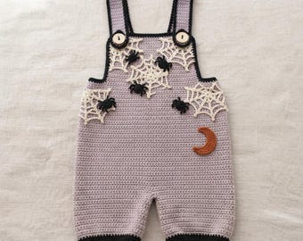 Haakpatroon voor een babyrompertje, Halloween baby haakpatroon PDF, Spinnenweb babyoutfitpatroon, Gehaakt rompertje 0-6 maanden, Gehaakte babyonesie PDF