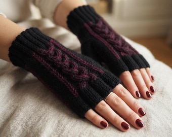 Crochet Cable Fingerless Gloves Pattern, Braid Fingerless Mittens PDF, Ribbed Wrist Warmers Pattern, Textured Hand Warmers PDF