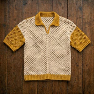 Mormorsöm Virkad Polotröja Mönster, Vintage Boxig Topp, Kortärmad Sommar (PDF Mönster)