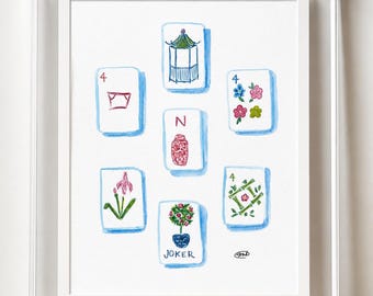Mahjong collage watercolor