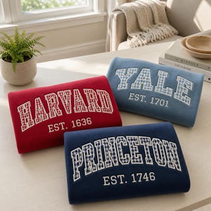 Anpassad Varsity-tröja med bokstäver, broderad college-applikation, personlig universitets-tröja med gingham-lapp, gåva