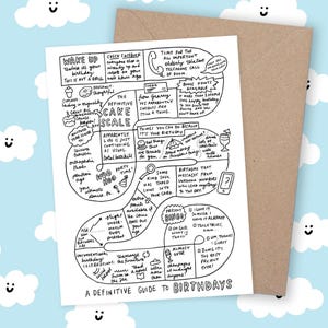 Un guide définitif pour les anniversaires Carte d'anniversaire Veronica Dearly drôle Félicitations Blague Comédie Plateau de jeu Illustration artistique mignonne