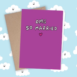 Carte de mariage drôle Just Married OMG marié Veronica Dearly Félicitations Félicitations Mariage Couple heureux Illustration drôle Violet personnalisé
