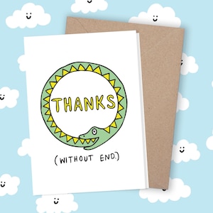 Cartão de agradecimento Cobra verde grata Desenho animado Brilhante Fofo Obrigado sem fim Gratidão Verônica Carinhosamente Personalizado Desenhado Ouroboros