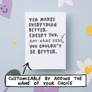 NOME PERSONALIZADO Cartão de agradecimento engraçado de aniversário Amigo especial Amante de chá Aniversário britânico Veronica Dearly Ilustração Personalizada Dia dos Namorados