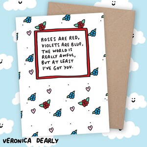 Divertente e carino biglietto di auguri per San Valentino, biglietto di anniversario, rosa, impertinente, umorismo, personalizzato, personalizzato, sarcastico, Veronica Dearly