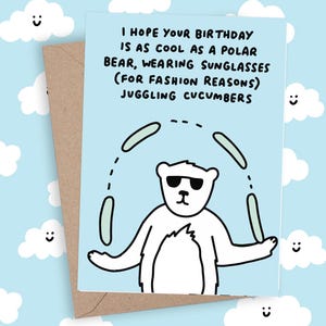 Legal como um urso polar cartão de aniversário engraçado Veronica Dearly celebração pepino azul comédia ilustração arte cartão em branco personalizado colorido