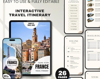 Plantilla de itinerario de viaje editable / Guía de viaje imprimible / Itinerario de viaje digital / Planificador de agencia de viajes / Organizador de vacaciones
